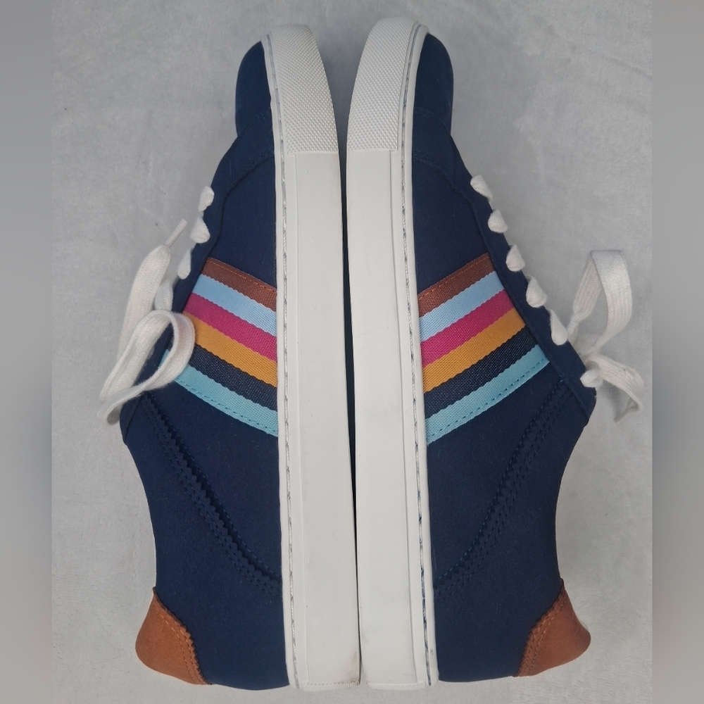 J Crew Navy Multicolored Striped Road Trip Sneakers Women's Size 10.5